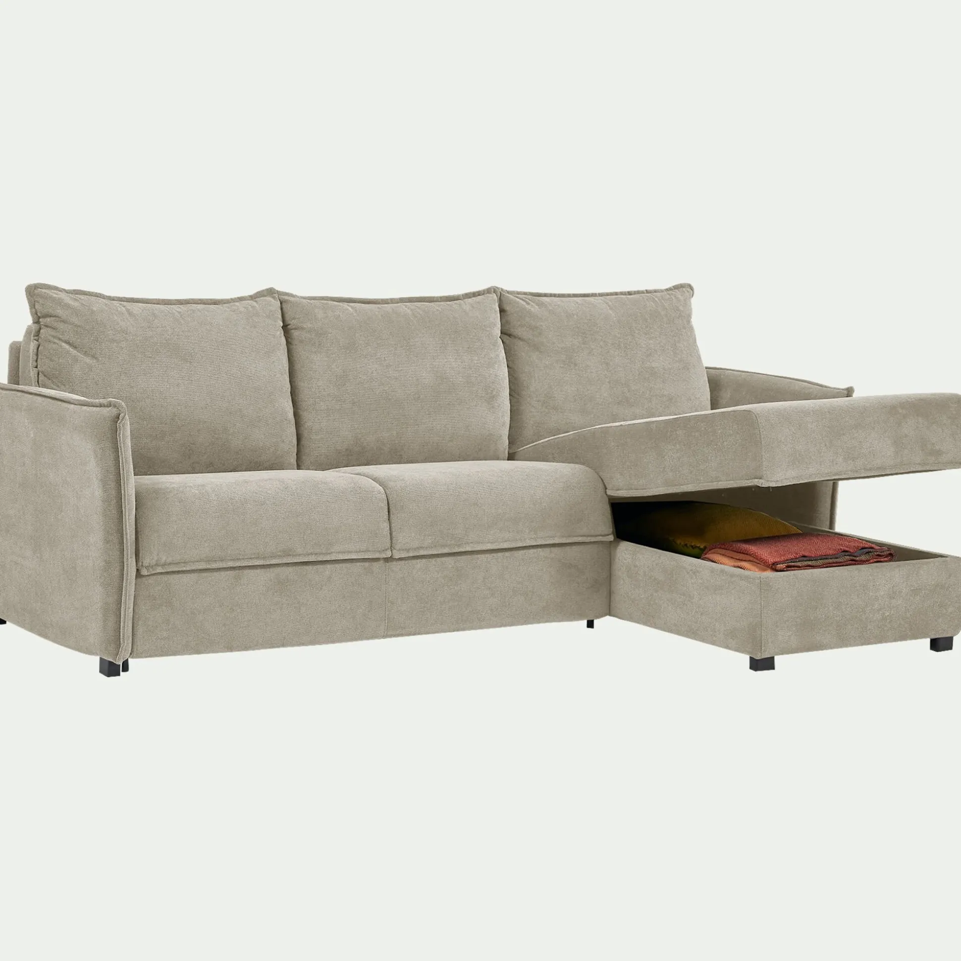 Canapé d'angle réversible convertible en tissu avec matelas densité 35kg/m3 - beige roucas