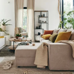 Canapé d'angle réversible convertible en tissu tramé - beige roucas