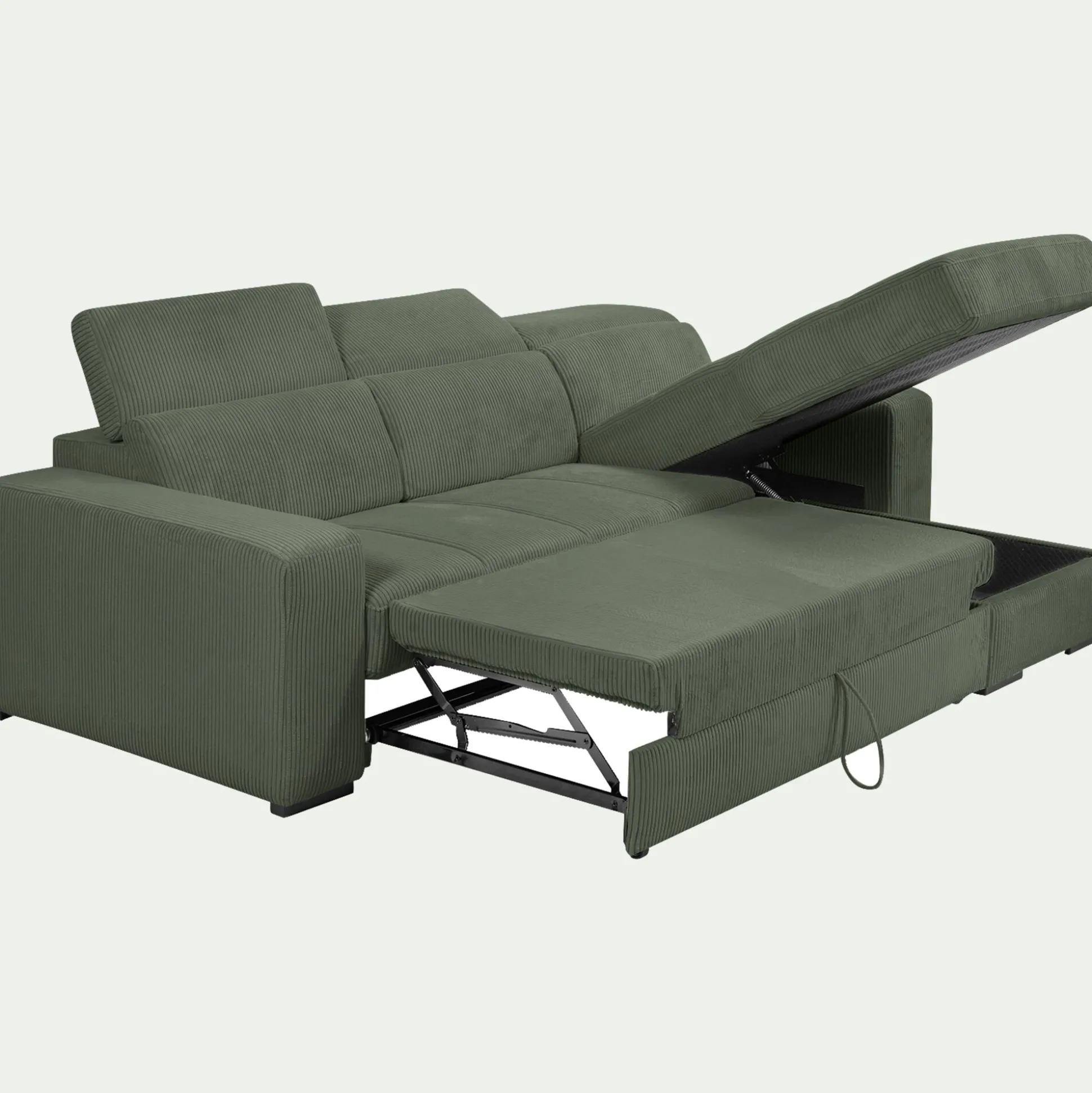 Canapé d'angle réversible convertible en tissu castello - vert cèdre