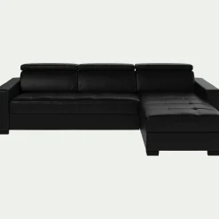 Canapé d'angle réversible fixe en cuir de buffle avec accoudoirs 20cm - noir