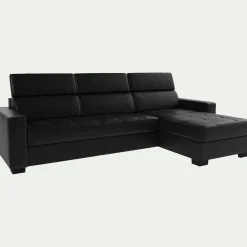 Canapé d'angle réversible fixe en cuir de buffle avec accoudoirs 20cm - noir