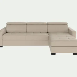 Canapé d'angle réversible fixe en cuir de buffle avec accoudoirs 15cm - beige