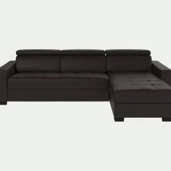 Canapé d'angle réversible fixe en cuir de buffle avec accoudoirs 20cm - marron