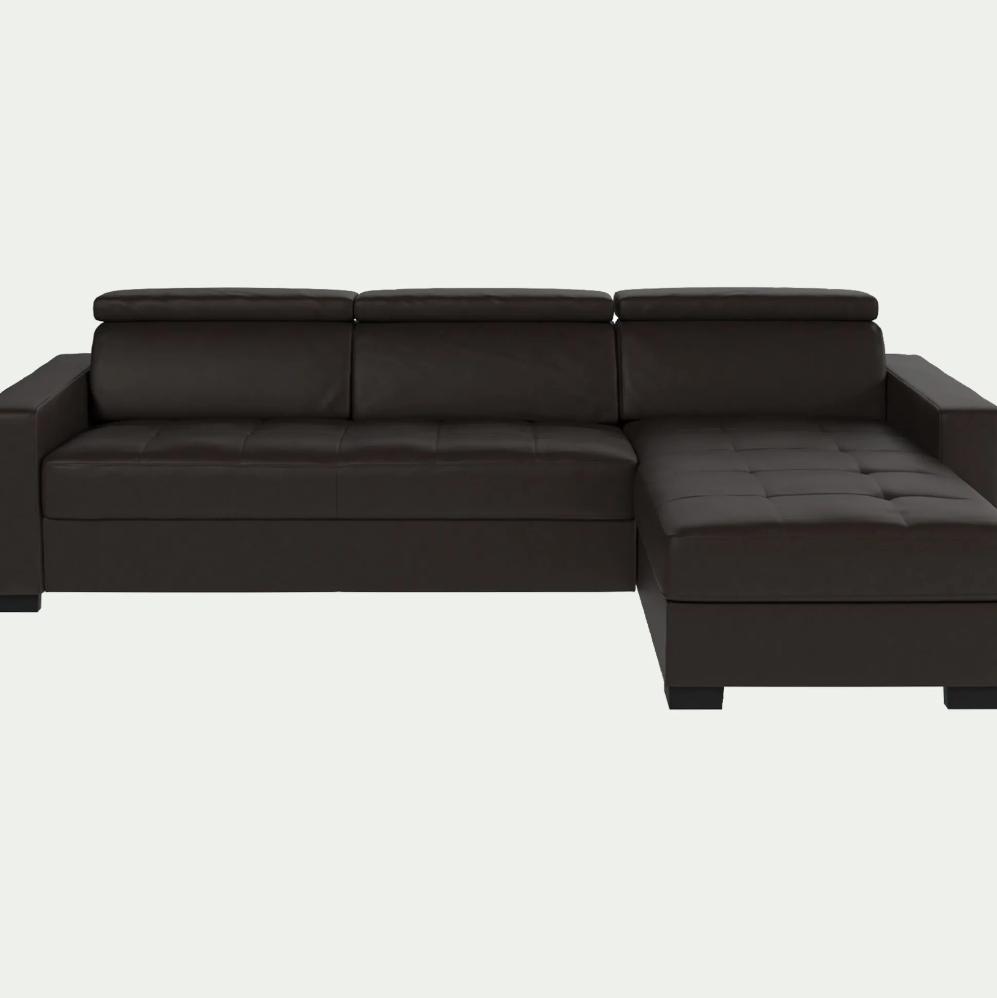 Canapé d'angle réversible fixe en cuir de buffle avec accoudoirs 20cm - marron