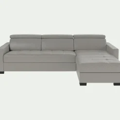 Canapé d'angle réversible fixe en cuir de buffle avec accoudoirs 15cm - gris borie