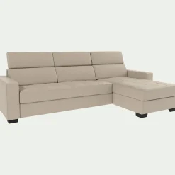 Canapé d'angle réversible fixe en cuir de buffle avec accoudoirs 20cm - beige