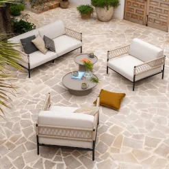 Canapé de jardin en acier et corde - beige (2 places)