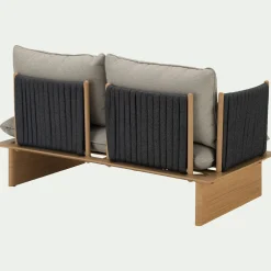 Canapé de jardin en aluminium effet teck et corde - gris (2 places)