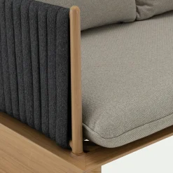 Canapé de jardin en aluminium effet teck et corde - gris (2 places)