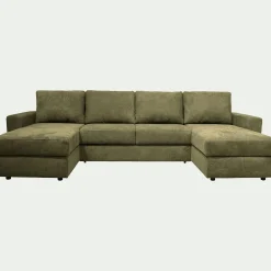 Canapé en U convertible en tissu tramé - vert cèdre