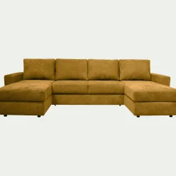 Canapé en U convertible en tissu - jaune argan