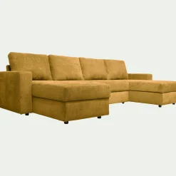 Canapé en U convertible en tissu - jaune argan