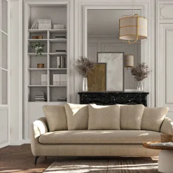 Canapé fixe 4 places en tissu doux tramé - beige