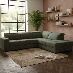 Canapé grand angle droit convertible en tissu Castelo - vert cèdre