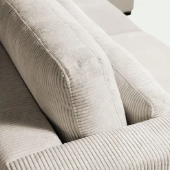 Canapé grand angle droit fixe avec méridienne en velours côtelé Azores - beige