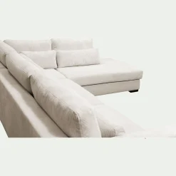 Canapé grand angle droit fixe avec méridienne en velours côtelé Azores - beige
