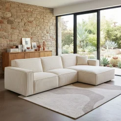 Canapé grand angle droit fixe en velours côtelé azores - beige