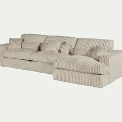 Canapé grand angle droit fixe en velours côtelé bita - blanc ventoux