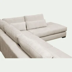 Canapé grand angle droit fixe avec méridienne en tissu tramé - beige