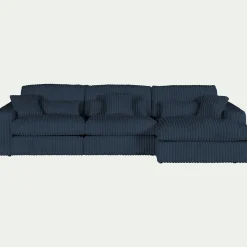 Canapé grand angle droit fixe en velours côtelé bita - bleu calabrun