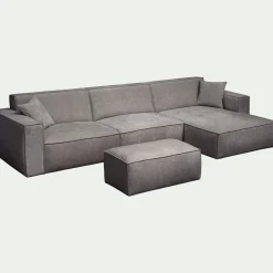 Canapé grand angle droit fixe en tissu tramé - gris borie