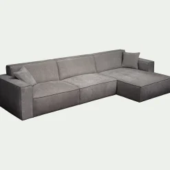 Canapé grand angle droit fixe en tissu tramé - gris borie