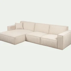 Canapé grand angle gauche fixe en velours côtelé azores - beige