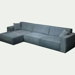 Canapé grand angle gauche fixe en tissu tramé - bleu