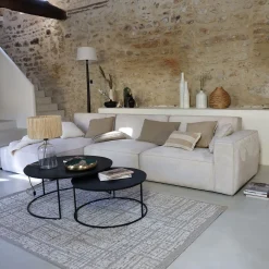 Canapé grand angle gauche fixe en tissu tramé - beige