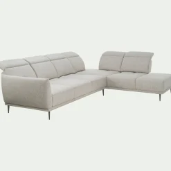 Canapé grand d'angle droit en tissu avec fonction avance-recul - beige roucas