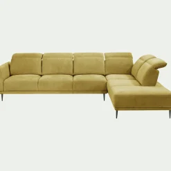 Canapé grand d'angle droit en tissu memphis avec fonction avance-recul - jaune argan