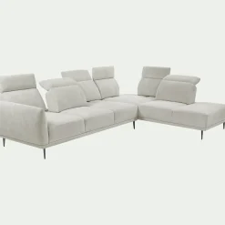 Canapé grand d'angle droit en tissu memphis avec fonction avance-recul - beige roucas