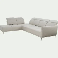 Canapé grand d'angle gauche en tissu avec fonction avance-recul - beige roucas