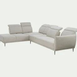 Canapé grand d'angle gauche en tissu avec fonction avance-recul - beige roucas