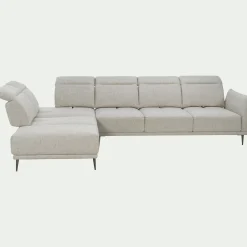 Canapé grand d'angle gauche en tissu avec fonction avance-recul - beige roucas
