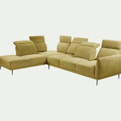 Canapé grand d'angle gauche en tissu memphis avec fonction avance-recul - jaune argan