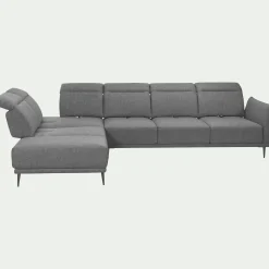 Canapé grand d'angle gauche en tissu avec fonction avance-recul - gris restanque