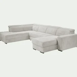 Canapé panoramique convertible avec méridienne gauche en tissu castello - beige roucas