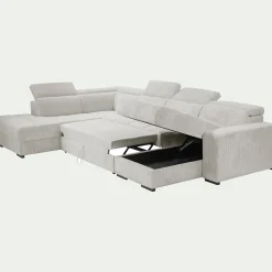 Canapé panoramique convertible avec méridienne gauche en tissu castello - beige roucas