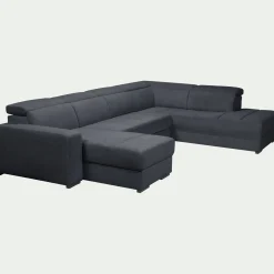 Canapé panoramique convertible avec méridienne gauche en tissu doux - bleu calabrun