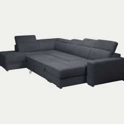 Canapé panoramique convertible avec méridienne droite en tissu doux - bleu calabrun