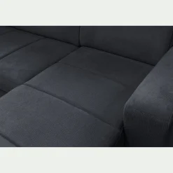 Canapé panoramique convertible avec méridienne droite en tissu doux - bleu calabrun