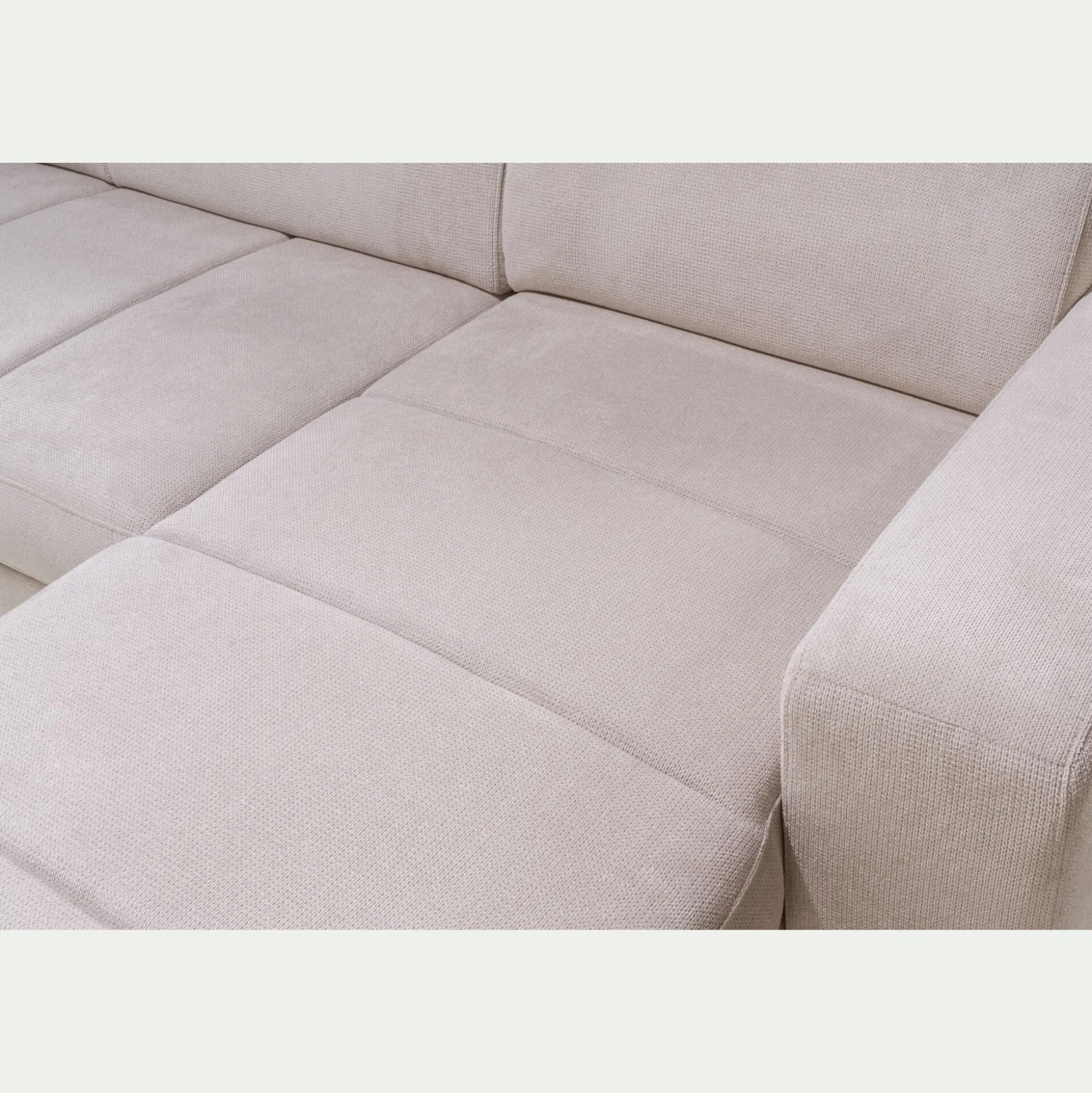 Canapé panoramique convertible avec méridienne droite en tissu doux - beige