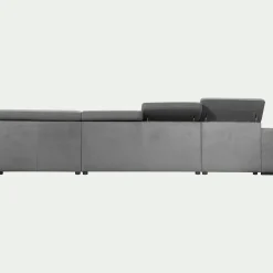 Canapé panoramique convertible avec méridienne gauche en tissu doux - gris