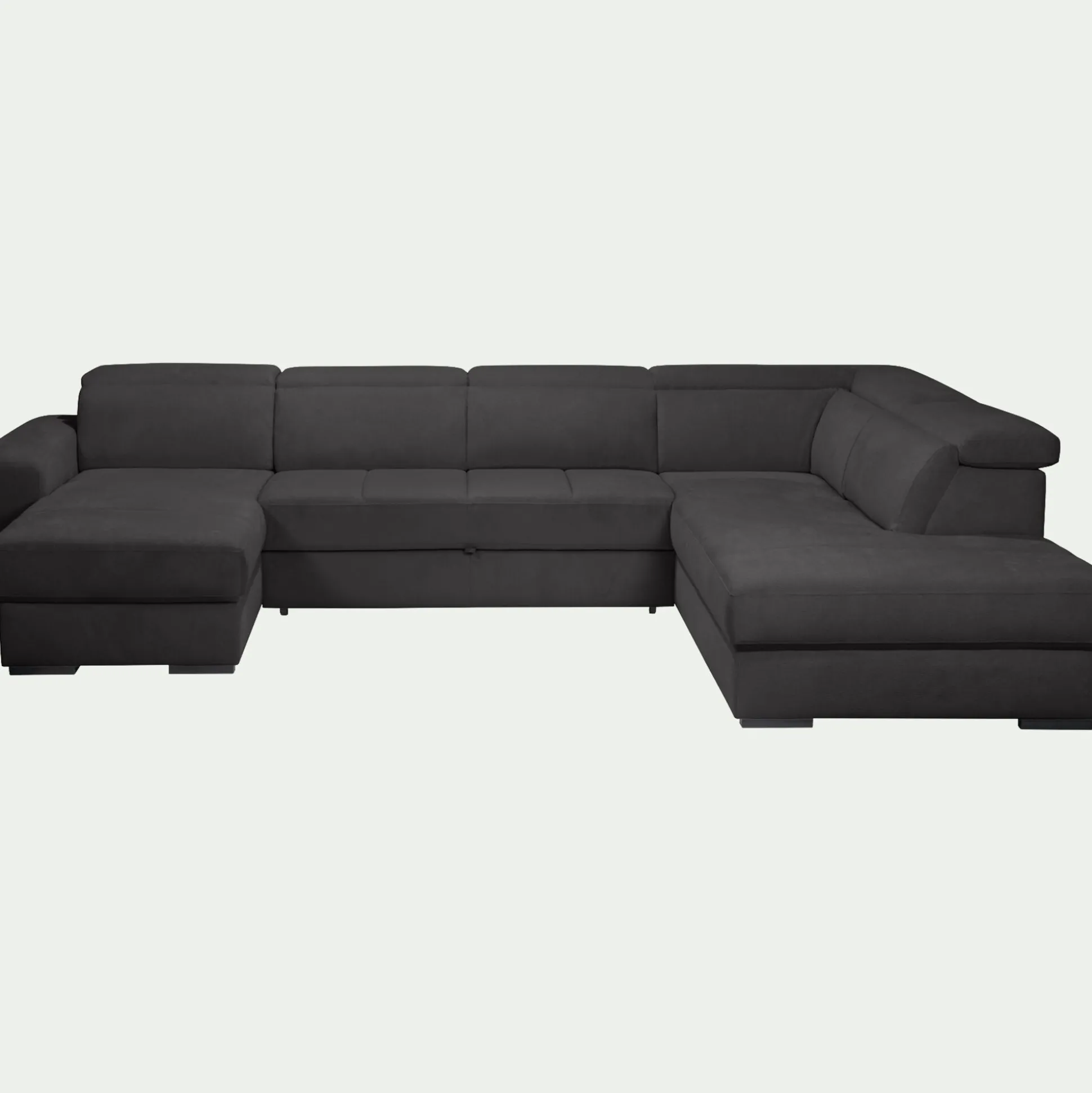 Canapé panoramique convertible avec méridienne gauche en tissu doux - gris ardoise