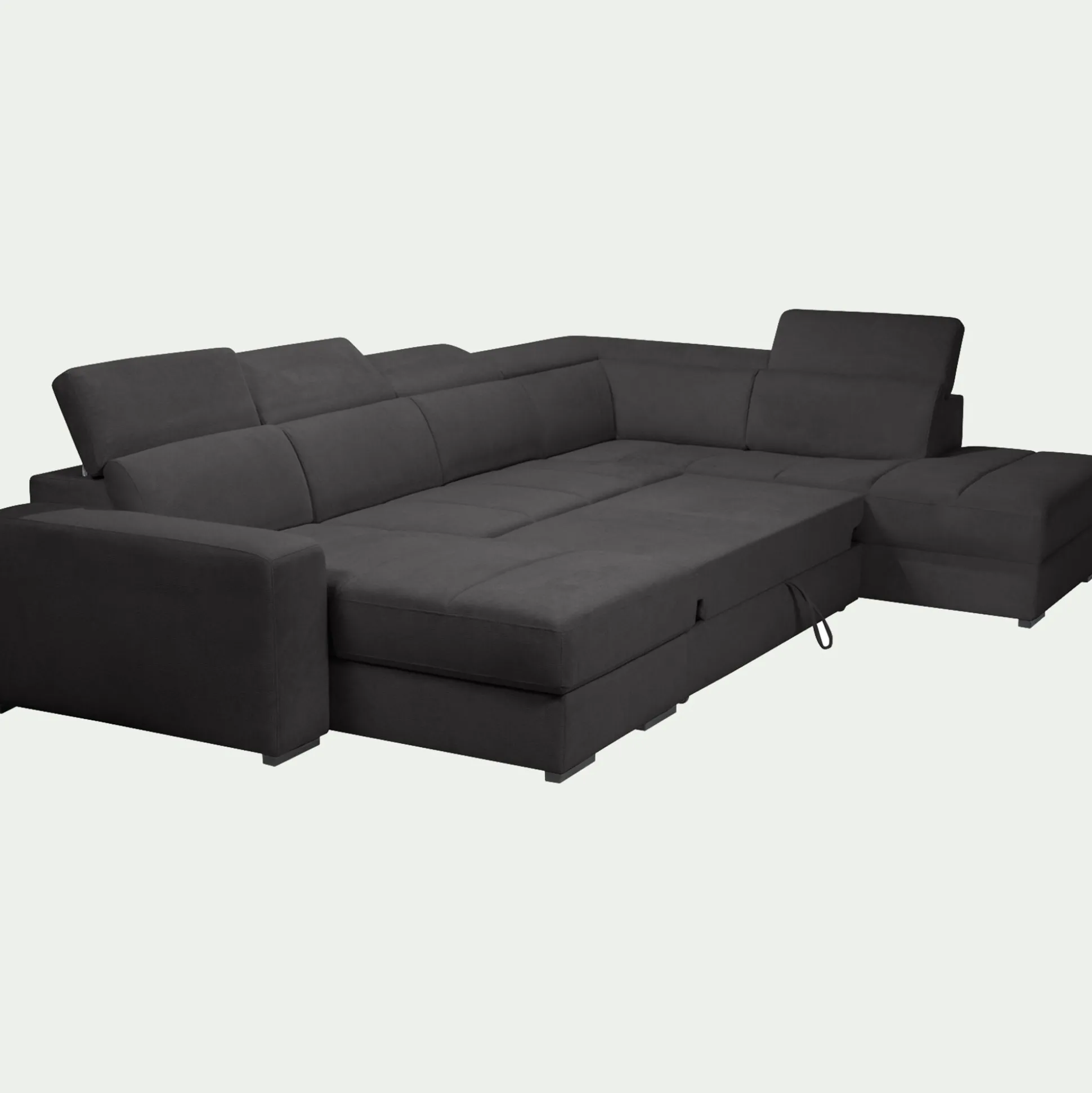 Canapé panoramique convertible avec méridienne gauche en tissu doux - gris ardoise