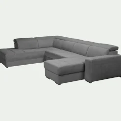Canapé panoramique convertible avec méridienne droite en tissu doux - gris