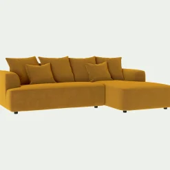 Canapé petit angle droit fixe en tissu velours - jaune argan