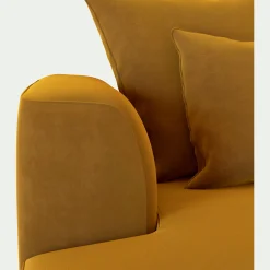 Canapé petit angle droit fixe en tissu velours - jaune argan