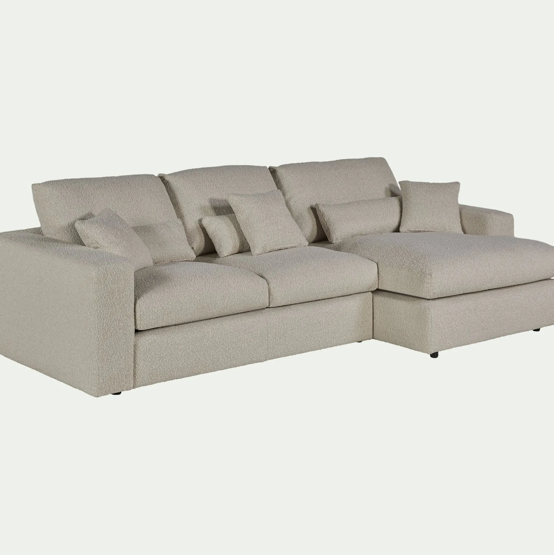 Canapé petit angle droit fixe en tissu bouclette - blanc écru